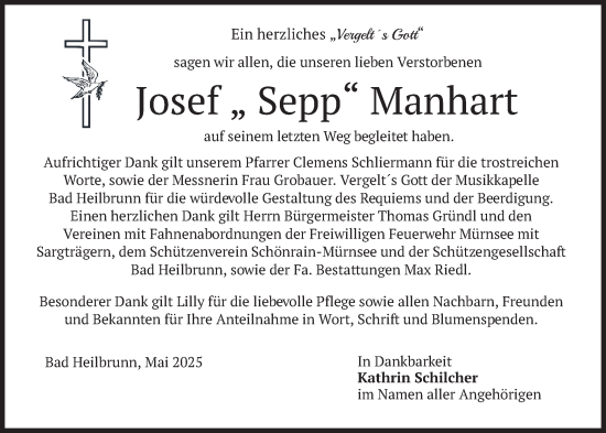 Todesanzeige von Josef Manhart von merkurtz