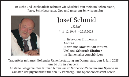 Todesanzeige von Josef Schmid von merkurtz