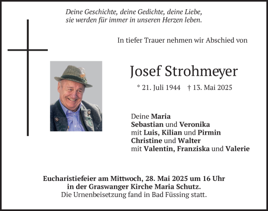 Todesanzeige von Josef Strohmeyer von merkurtz