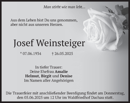 Todesanzeige von Josef Weinsteiger von merkurtz
