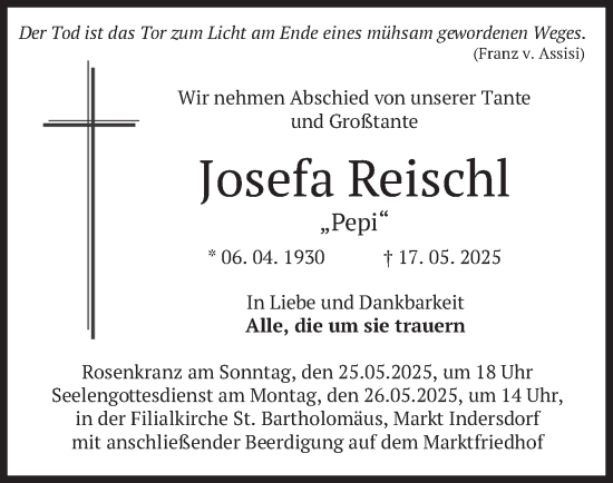 Todesanzeige von Josef Reischl von merkurtz