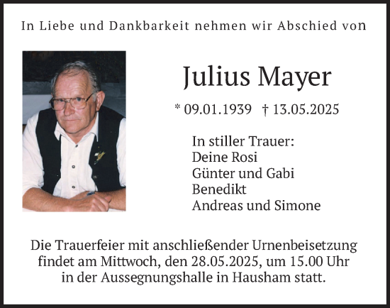 Todesanzeige von Julius Mayer von merkurtz