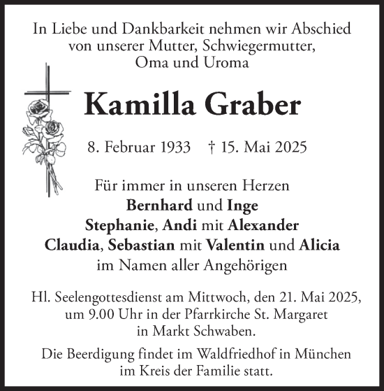 Todesanzeige von Kamilla Graber von merkurtz