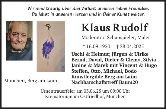Todesanzeige von Klaus Rudolf von merkurtz