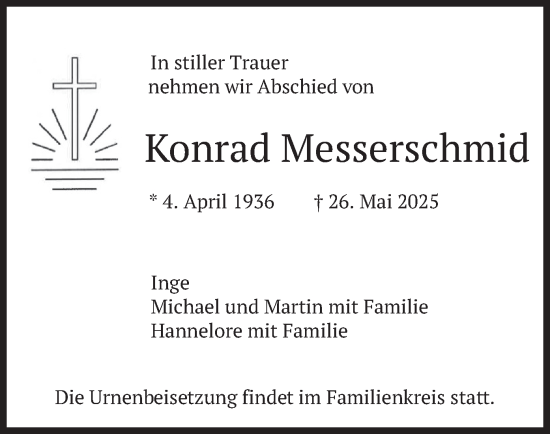 Todesanzeige von Konrad Messerschmid von merkurtz