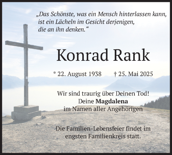 Todesanzeige von Konrad Rank von merkurtz