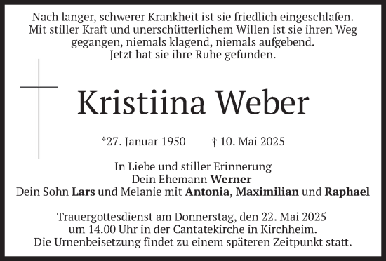 Todesanzeige von Kristiina Weber von merkurtz