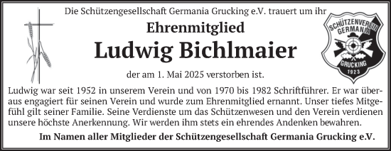 Todesanzeige von Ludwig Bichlmaier von merkurtz