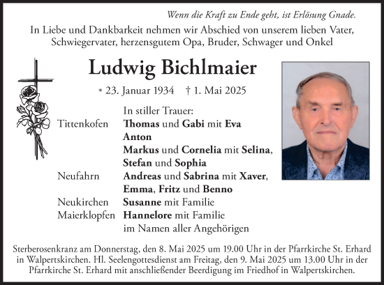 Todesanzeige von Ludwig Bichlmaier von merkurtz