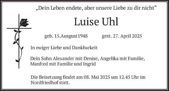 Todesanzeige von Luise Uhl von merkurtz