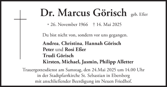 Todesanzeige von Marcus Görisch von merkurtz
