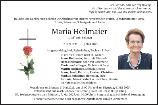 Todesanzeige von Maria Heilmaier von merkurtz