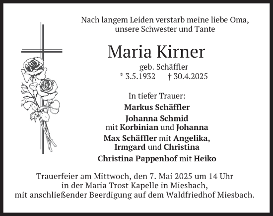 Todesanzeige von Maria Kirner von merkurtz
