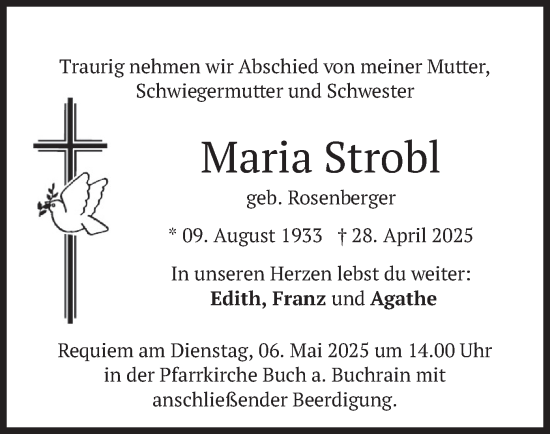 Todesanzeige von Maria Strobl von merkurtz