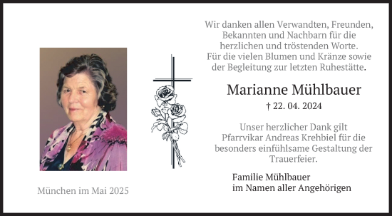 Todesanzeige von Marianne Mühlbauer von merkurtz