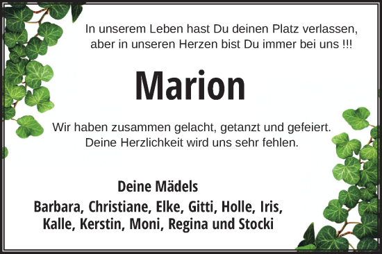 Todesanzeige von Marion  von merkurtz