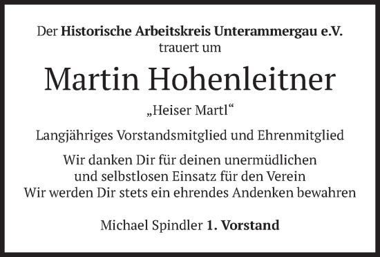 Todesanzeige von Martin Hohenleitner von merkurtz