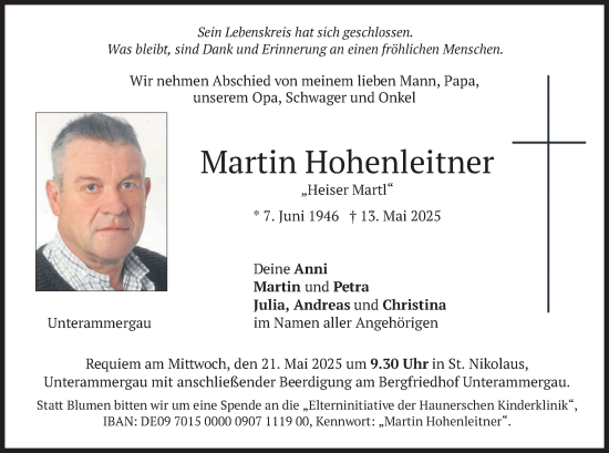 Todesanzeige von Martin Hohenleitner von merkurtz