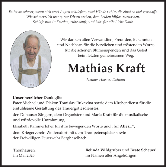 Todesanzeige von Mathias Kraft von merkurtz