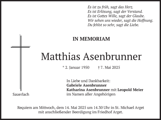 Todesanzeige von Matthias Asenbrunner von merkurtz