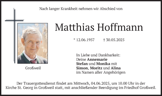 Todesanzeige von Matthias Hoffmann von merkurtz