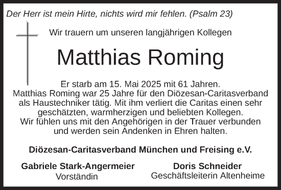 Todesanzeige von Matthias Roming von merkurtz