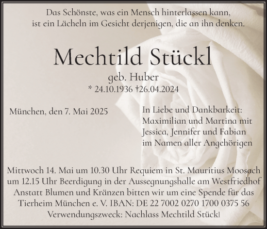 Todesanzeige von Mechtild Stückl von merkurtz