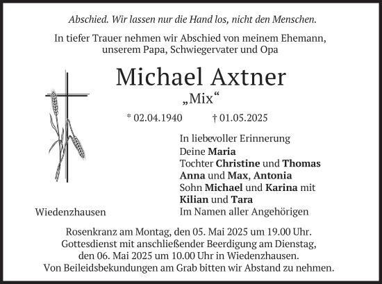 Todesanzeige von Michael Axtner von merkurtz