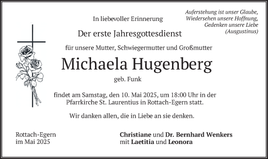 Todesanzeige von Michaela Hugenberg von merkurtz