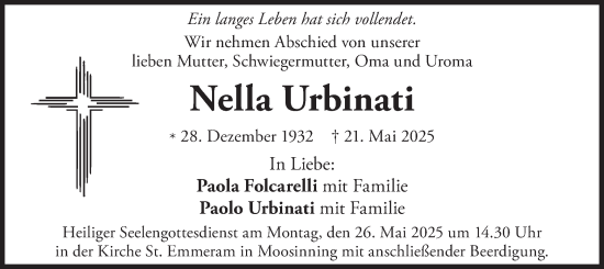Todesanzeige von Nella Urbinati von merkurtz
