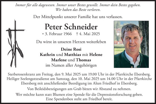 Todesanzeige von Peter Schneider von merkurtz