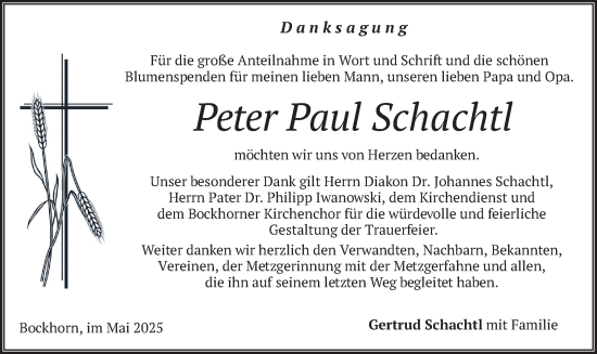 Todesanzeige von Peter Paul Schachtl von merkurtz