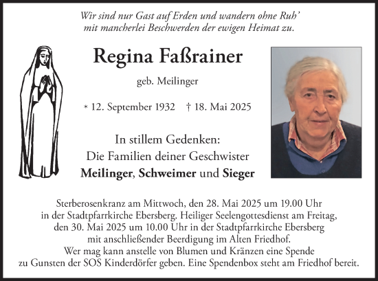 Todesanzeige von Regina Faßrainer von merkurtz