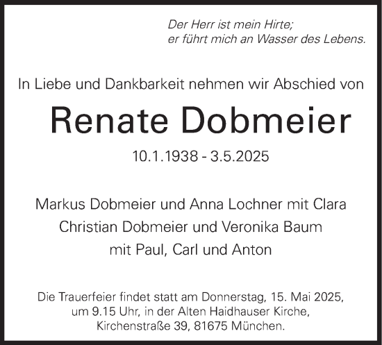 Todesanzeige von Renate Dobmeier von merkurtz