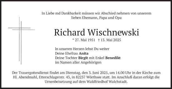 Todesanzeige von Richard Wischnewski von merkurtz