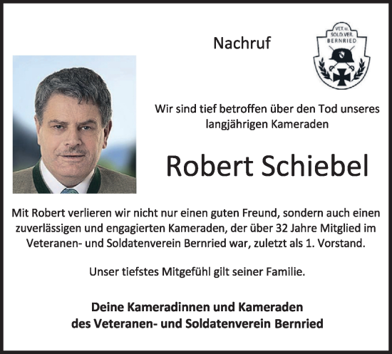 Todesanzeige von Robert Schiebel von merkurtz