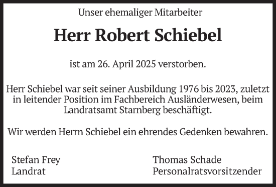 Todesanzeige von Robert Schiebel von merkurtz