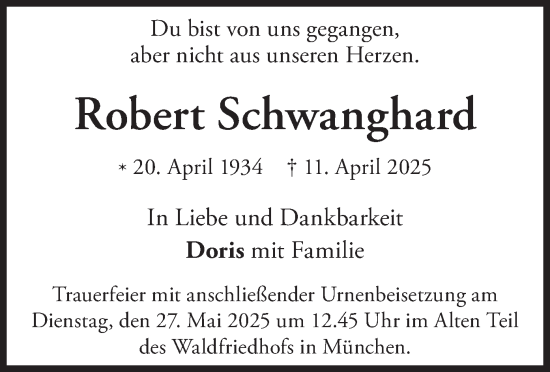 Todesanzeige von Robert Schwanghard von merkurtz