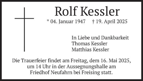 Todesanzeige von Rolf Kessler von merkurtz