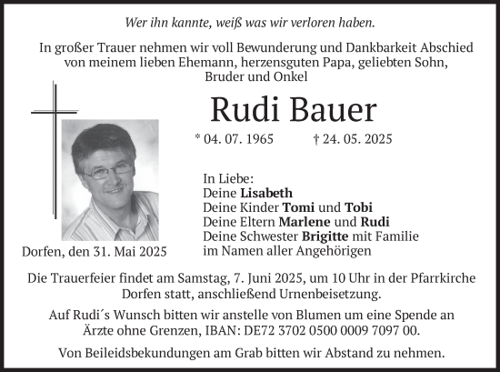Todesanzeige von Rudi Bauer von merkurtz