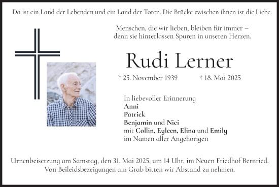 Todesanzeige von Rudi Lerner von merkurtz