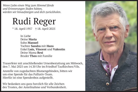 Todesanzeige von Rudi Reger von merkurtz