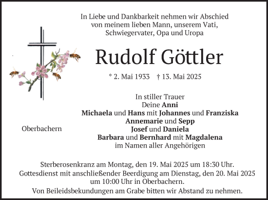 Todesanzeige von Rudolf Göttler von merkurtz