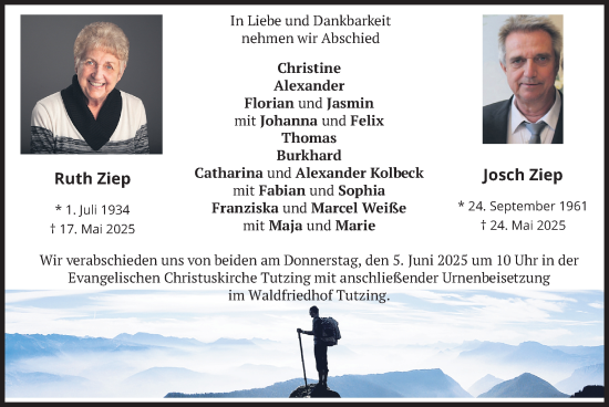 Todesanzeige von Ruth und Josch Ziep von merkurtz