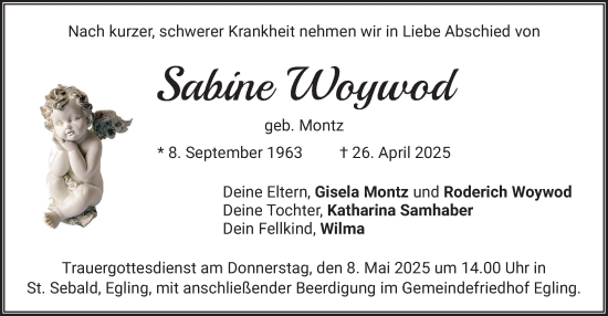 Todesanzeige von Sabine Woywod von merkurtz