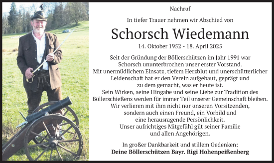 Todesanzeige von Schorsch Wiedemann von merkurtz