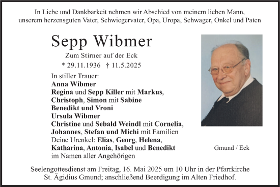 Todesanzeige von Sepp Wibmer von merkurtz