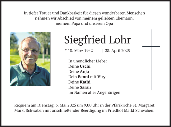 Todesanzeige von Siegfried Lohr von merkurtz