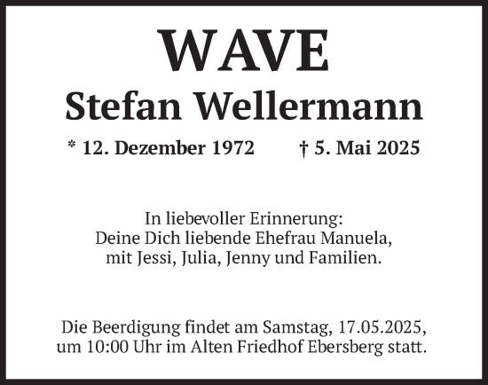 Todesanzeige von Stefan Wellermann von merkurtz