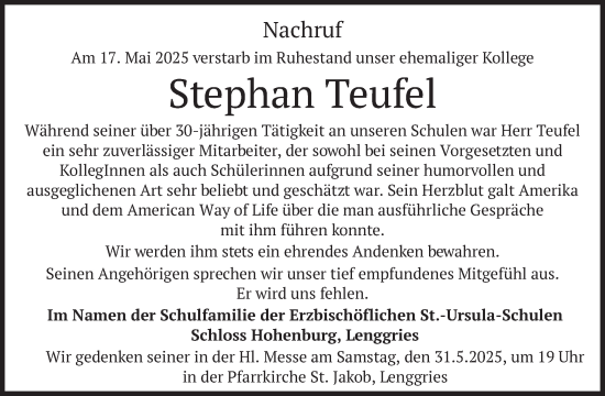 Todesanzeige von Stephan Teufel von merkurtz